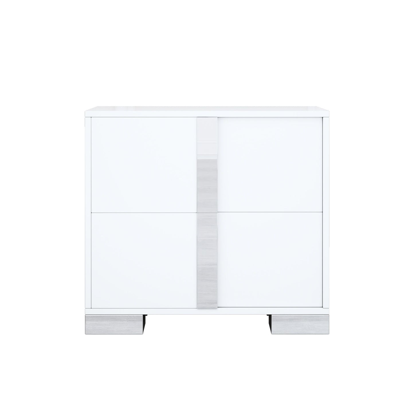 4 Piece Bedroom Sets Queen Size Upholstered Bed With LED Lights, Mirrored Nightstands And Dresser With Metal Handles And Legs - White
