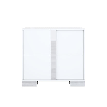 4 Piece Bedroom Sets Queen Size Upholstered Bed With LED Lights, Mirrored Nightstands And Dresser With Metal Handles And Legs - White