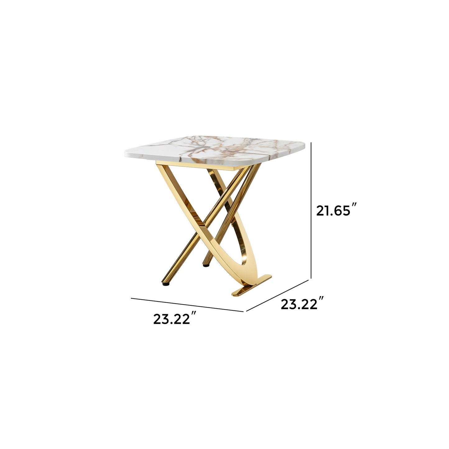 Contemporary Marble Pattern Top Side End Table With Stainless Steel Base, Square Shape - Gold