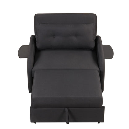 3 In 1 Pull Out Sofa Sleeper With Wing Table And USB Charge - Black
