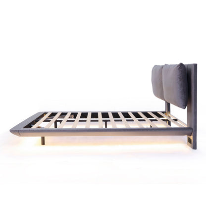 Queen Size Upholstered Platform Bed With Sensor Light And 2 Large Backrests, Stylish Platform Bed With 2 Sets Of USB Port And Socket On Each Rear Bed Leg - Gray