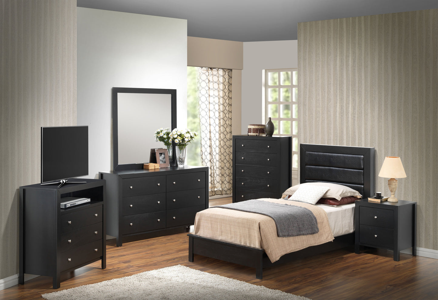 Stylish Transitional Twin Bed - Black
