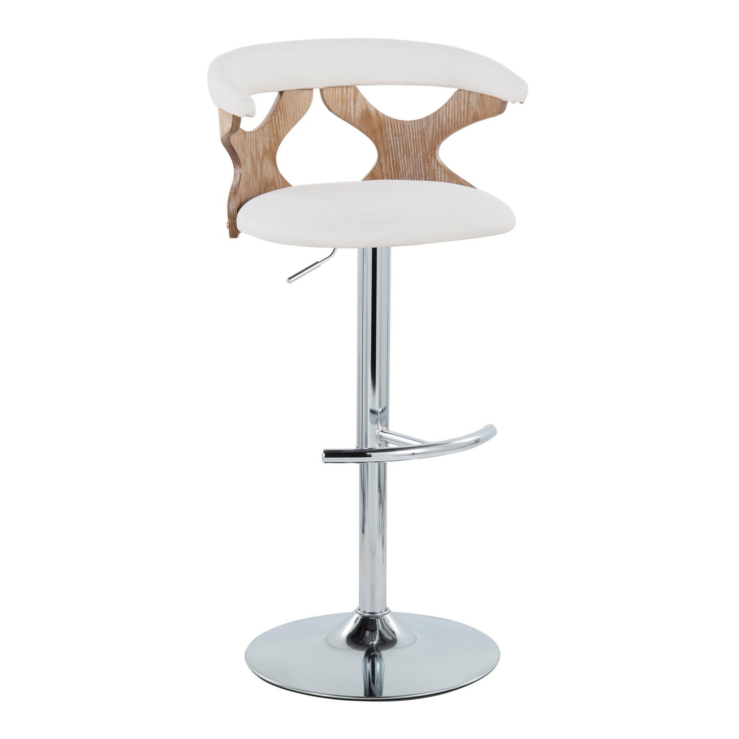 Gardenia - Contemporary Adjustable Barstool With Swivel With Rounded T Footrest (Set of 2) - Chrome / White Washed / Cream
