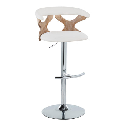 Gardenia - Contemporary Adjustable Barstool With Swivel With Rounded T Footrest (Set of 2) - Chrome / White Washed / Cream