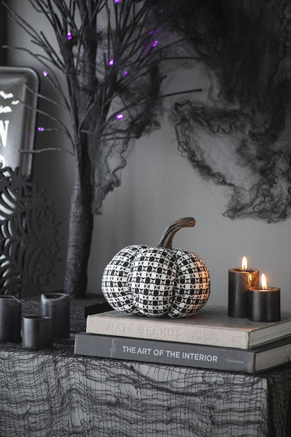 Plaid Pumpkin Decor, For Holiday Halloween Decoration - Black / White