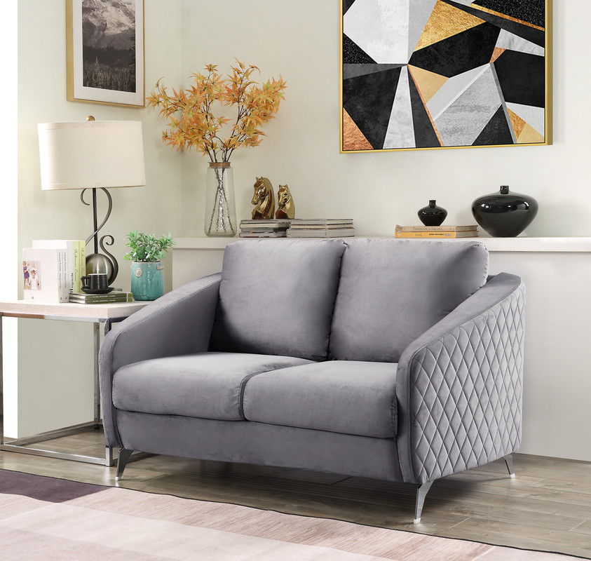Sofia - Velvet Modern Chic Loveseat Couch - Gray