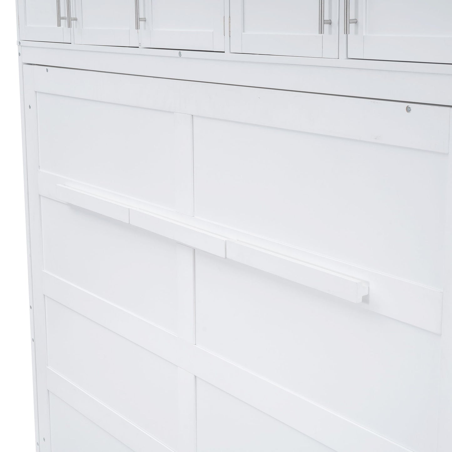 Full Size Space Saving Murphy Wall Bed With Top Cabinets, Flexible Slats - White