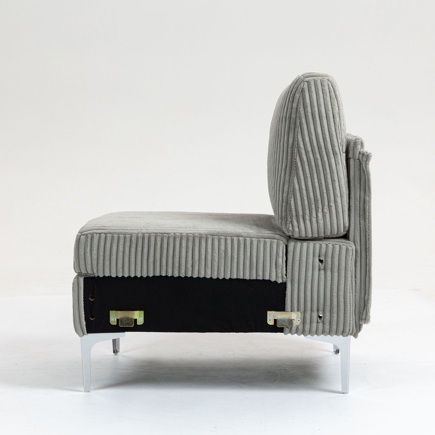 Modular Sectional Sofa Armless Seat Module, Corduroy Sectional Couch, Single Couch Modular Armless Accent Chair With Back Cushion - Gray