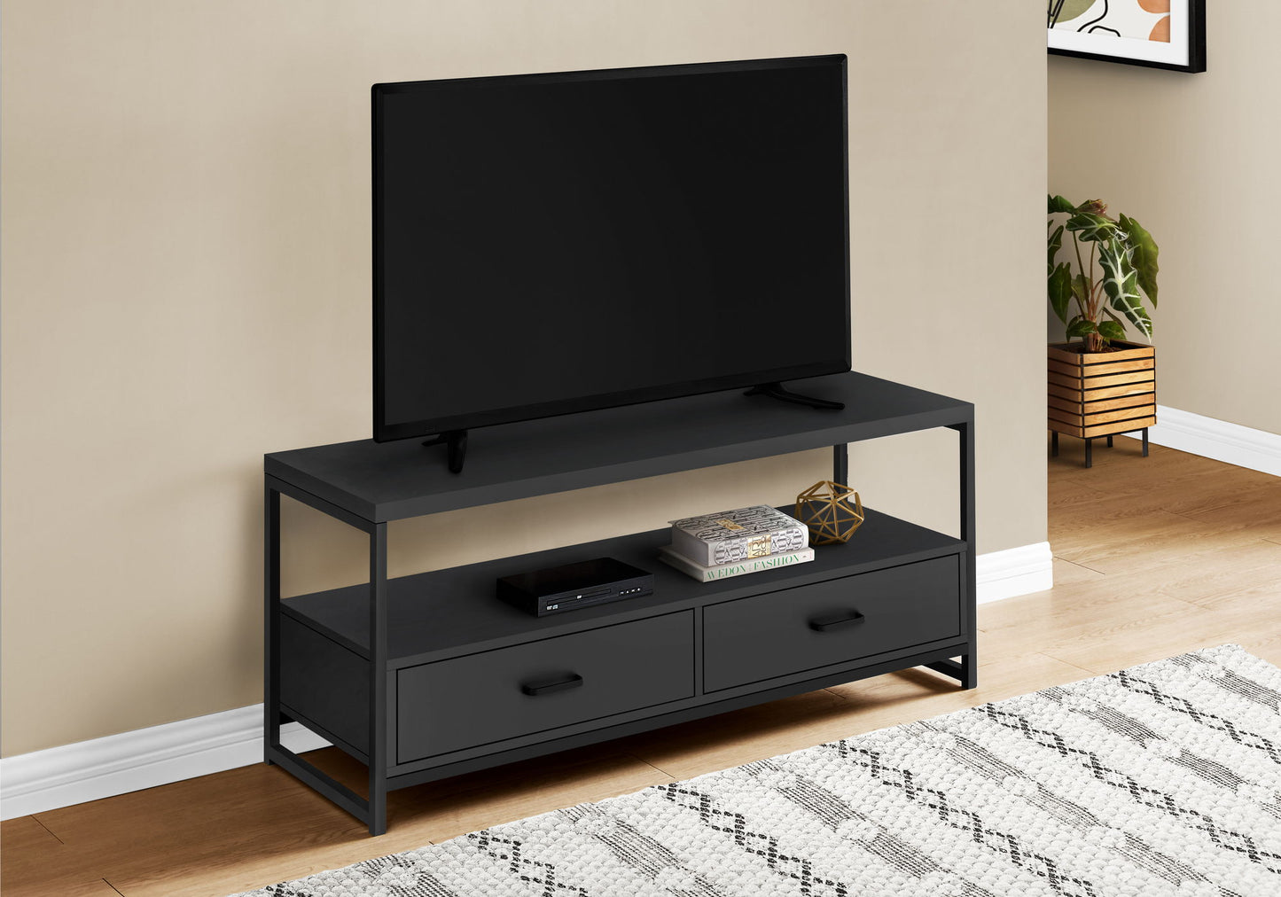 TV Stand Console Media Entertainment Center Storage Drawers For Living Room - Black
