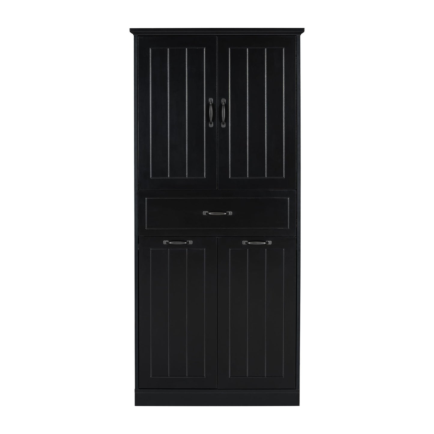Stylish Bathroom Storage Cabinet With 2 Laundry Baskets And Drawer - Black