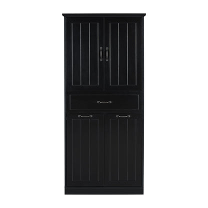 Stylish Bathroom Storage Cabinet With 2 Laundry Baskets And Drawer - Black