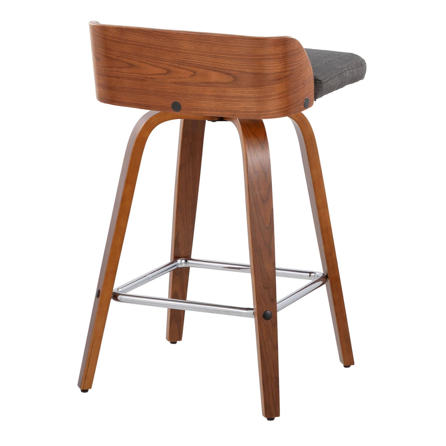 Maya - Mid-Century Modern Fixed Height Counter Stool & Swivel With Square Footrest (Set of 2) - Walnut / Charcoal