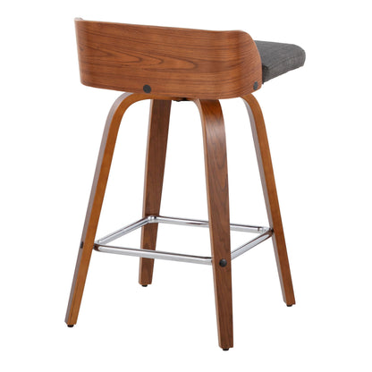 Maya - Mid-Century Modern Fixed Height Counter Stool & Swivel With Square Footrest (Set of 2) - Walnut / Charcoal