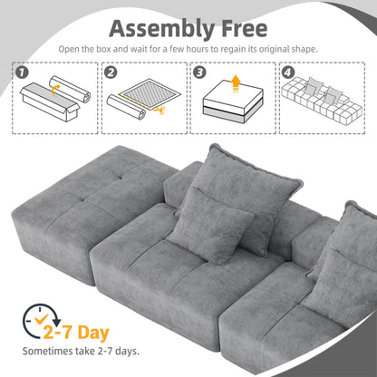 Modern Oversized Modular Sectional Sofa With 2 Ottoman And 2 Seat, Sparkling Chenille Fabric Soft Cushion Sofa With 4 Pillows, 4 Pieces Diy Combination Tufted Sofa, No Assembly Required - Gray