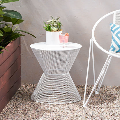 Contemporary Nevada Side Table With Mesh Design - Matte White