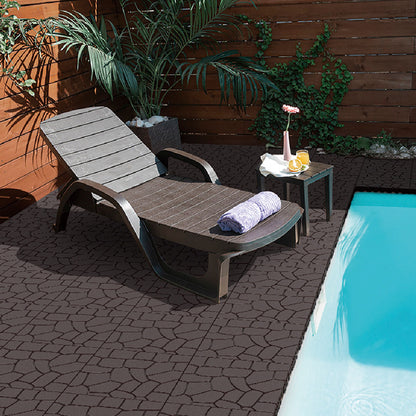 New Stone Texture Patio Deck Tiles, Diy Interlocking Floor Tiles, Easy Installation For Porch Poolside Balcony 12" - Dark Gray