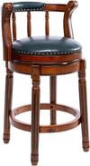 26'' Swivel Leather Wooden Bar Stool, 360 Degree Swivel Bar Height Chair With Backs For Home Kitchen Counter - Blue