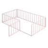 Twin Size Floor Bed Frame With Fence And Door - Pink