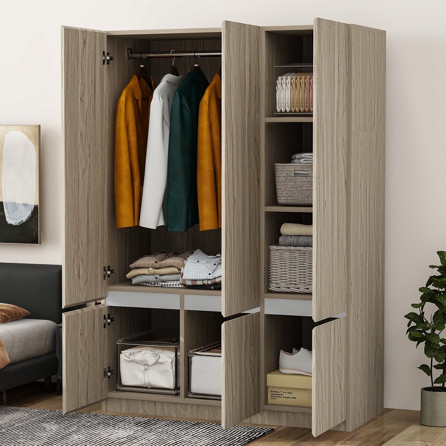 6 Doors Wardrobe Storage For Bedroom - Nature