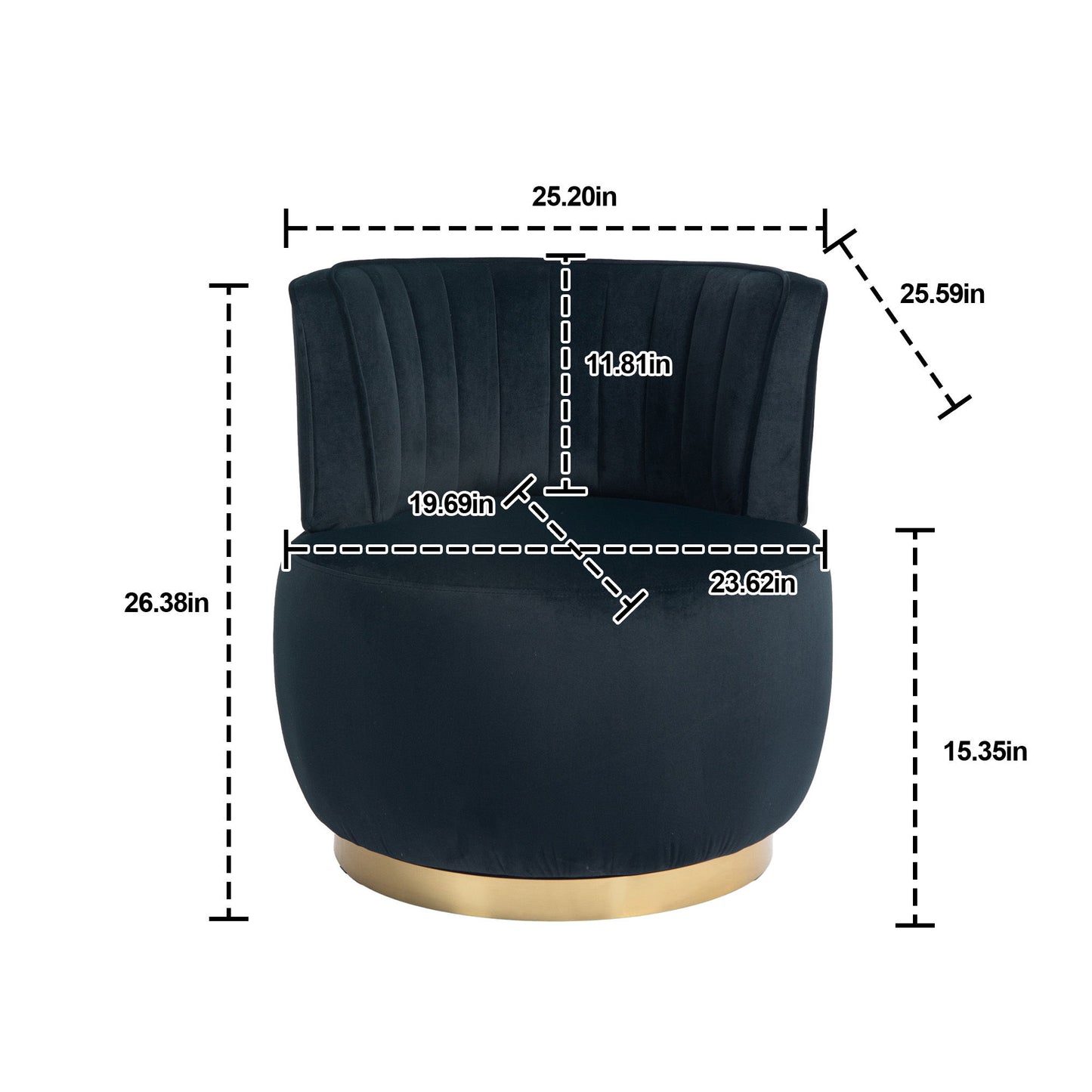Coolmore - Swivel Barrel Chair, 360 Degree Round Armchair With Fluffy Velvet Upholstery For Living Room, Bedroom, Office - Black