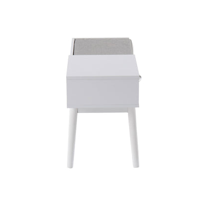 Telephone Contemporary Bench With Pull Out Drawer - White / Gray