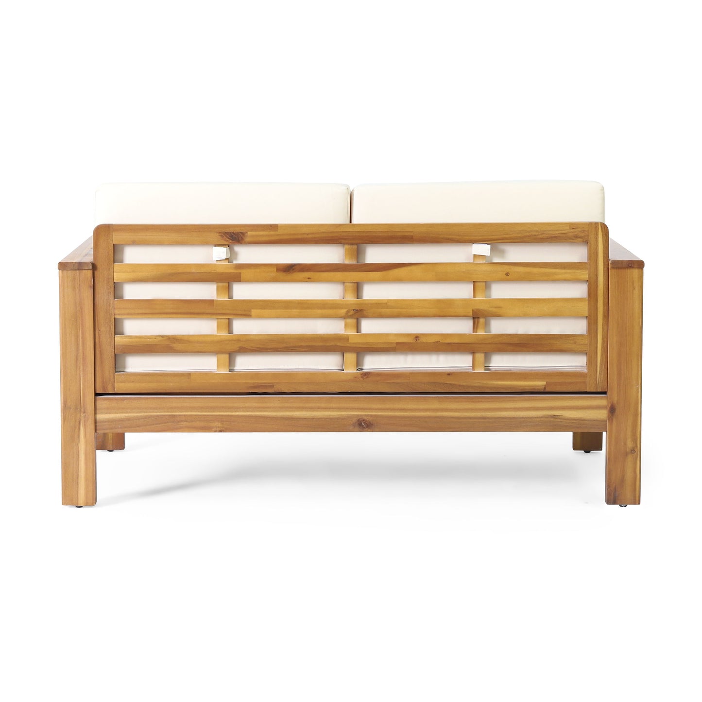 Acacia Wood Loveseat And Coffee Table Set With Cushions - Brown