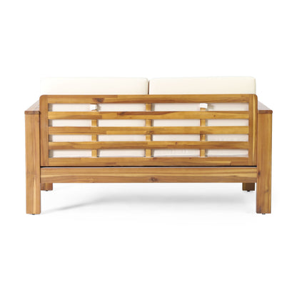 Acacia Wood Loveseat And Coffee Table Set With Cushions - Brown