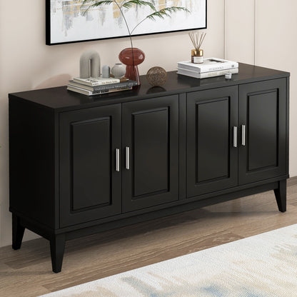 4 Door Sideboard Storage Cabinet With Door Shelf For Living Room And Dining Room, 2 Large Cabinets With Adjustable Shelf - Black