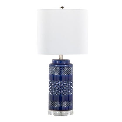 Casa - Contemporary Table Lamp (Set of 2) - Glossy Navy Crackle / Polished Nickel / White