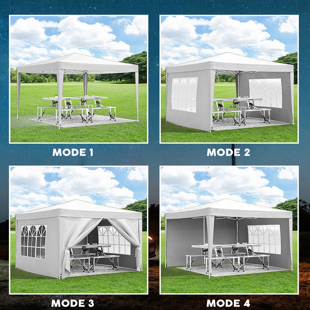 10'X10' Folding Canopy With 4 Removable Sidewalls Outdoor Event Shelter UPF 50+ Gazebo Portable Tents For Parties Beach Camping Wedding Ez Pop Up Canopy 4 Pieces Weight Bag + Carry Bag - White