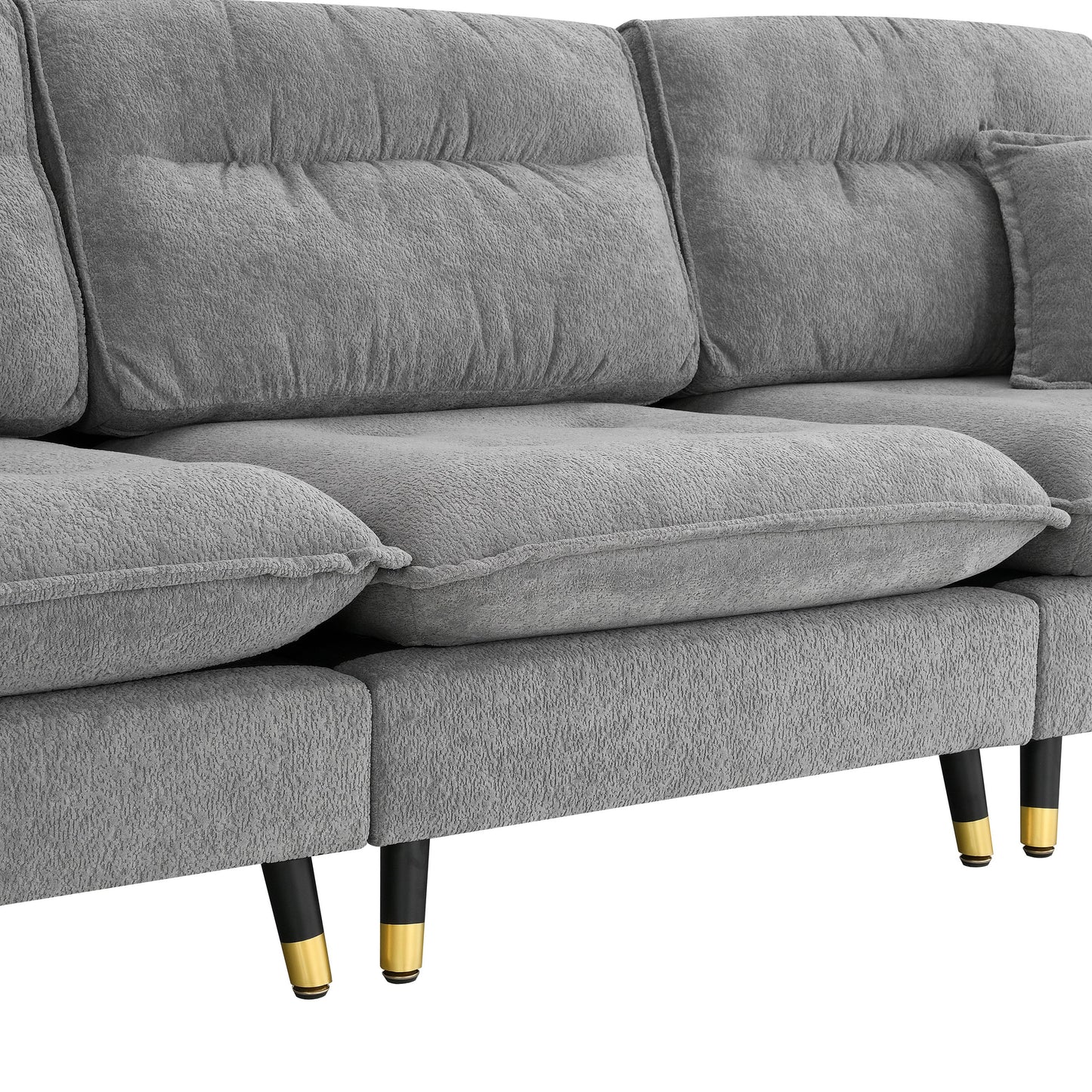 L Shaped Convertible Sectional Sofa 4 Seat Tufted Couch Set With Two Tone Adjust Legs Cloud Movable Ottoman - Gray