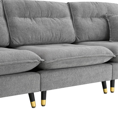 L Shaped Convertible Sectional Sofa 4 Seat Tufted Couch Set With Two Tone Adjust Legs Cloud Movable Ottoman - Gray