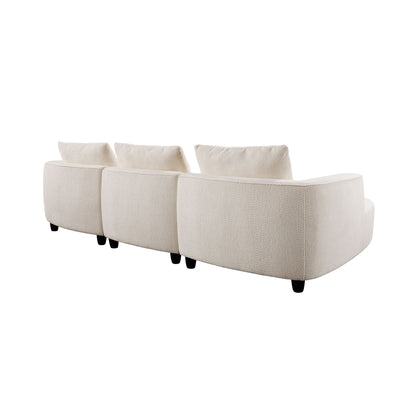 Mid - Century Modern Three Seater Sofa With Upholstered Footstool Fabric For Living Room Or Bedroom - Beige