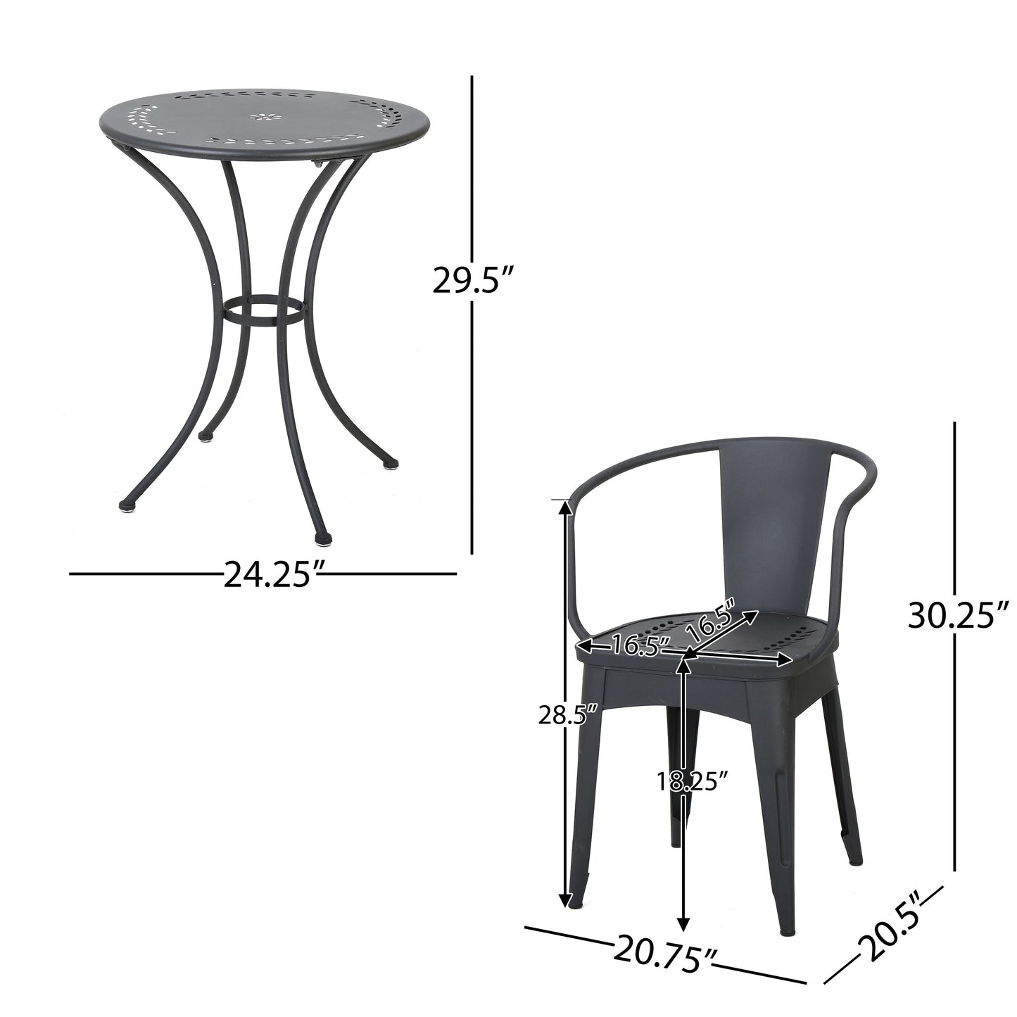 Ambrosia - 3 Piece Bistro Set With Leaf Motifs Top And Seat - Black