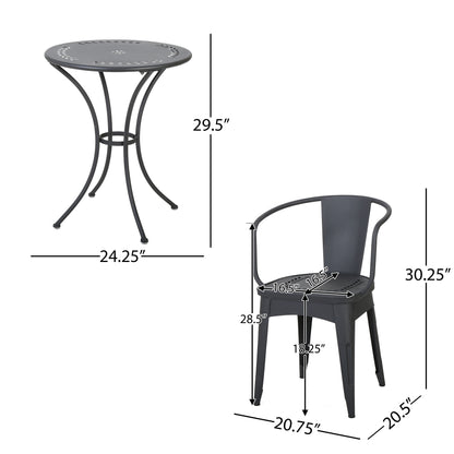 Ambrosia - 3 Piece Bistro Set With Leaf Motifs Top And Seat - Black