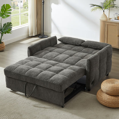 Loveseat Sofa Pull Out Sofa Bed Tufted Sleeper Sofa With An Adjustable Backrest, 3 USB Ports And 2 Lumbar Pillows For Living Room - Gray