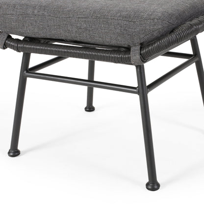 Outdoor Modern Boho Wicker Ottoman With Cushions (Set of 2) - Gray