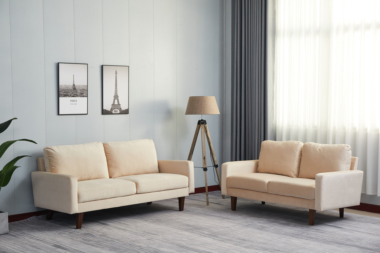 Stationary Loveseat - Beige