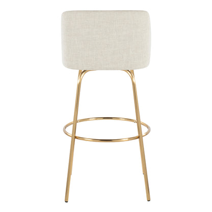 Toriano - Contemporary Fixed Height Barstool Swivel With Round Footrest (Set of 2) - Cream / Gold