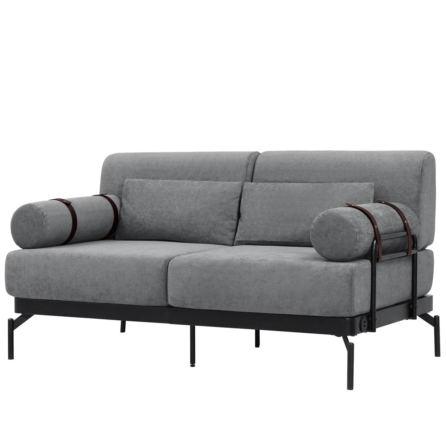 Modern Loveseat Sofa 59" Sofa Couch 2 Seater With USB Ports, Unique Cylindrical Armrests - Gray