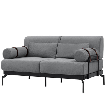 Modern Loveseat Sofa 59" Sofa Couch 2 Seater With USB Ports, Unique Cylindrical Armrests - Gray
