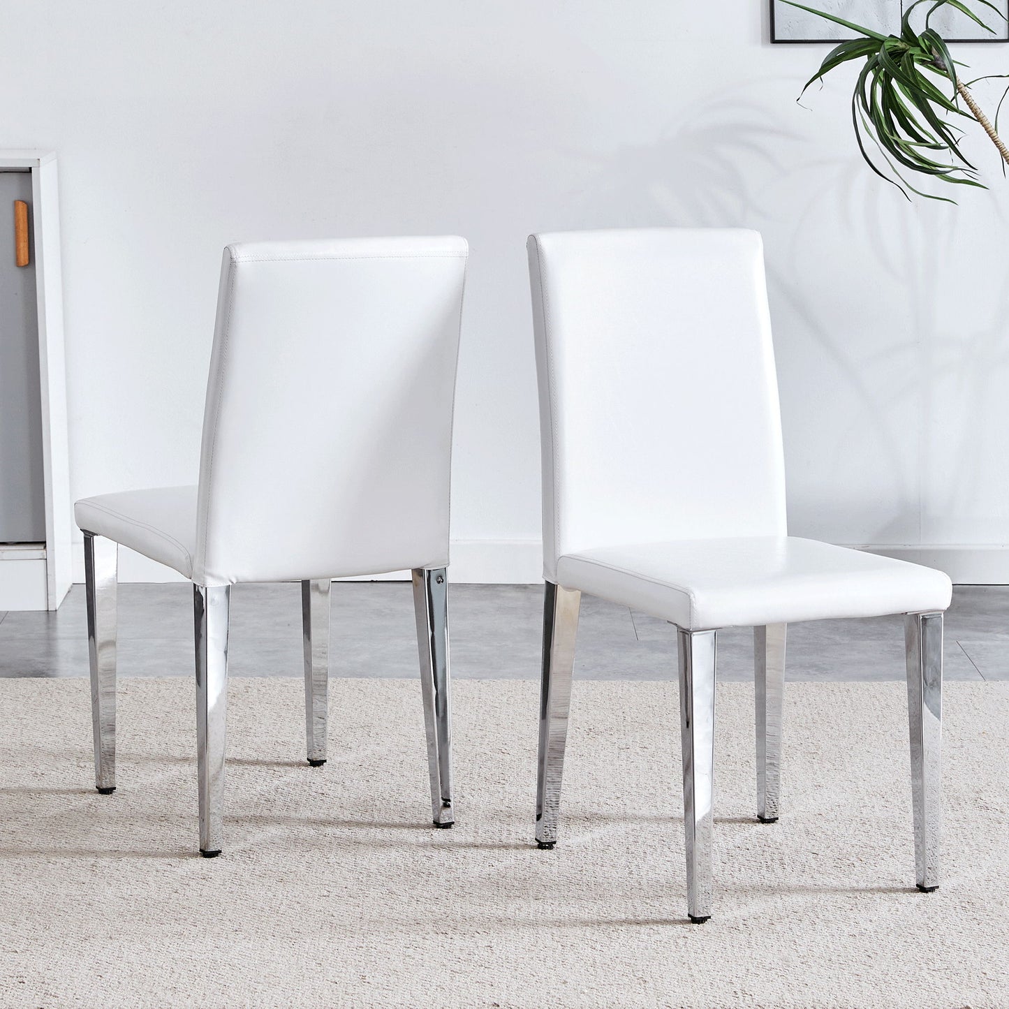 (Set of 4) Backrest Chairs With Silver Metal Legs The Perfect Combination, Suitable For Minimalist And Modern Home Styles - White / Silver