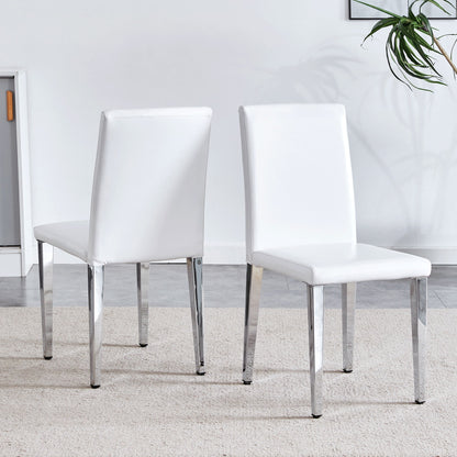 (Set of 4) Backrest Chairs With Silver Metal Legs The Perfect Combination, Suitable For Minimalist And Modern Home Styles - White / Silver