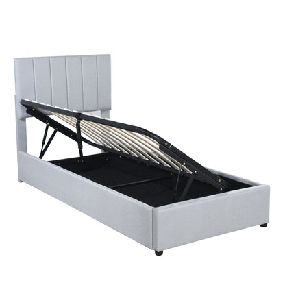 Twin Size Upholstered Platform Bed With A Hydraulic Storage System - Gray