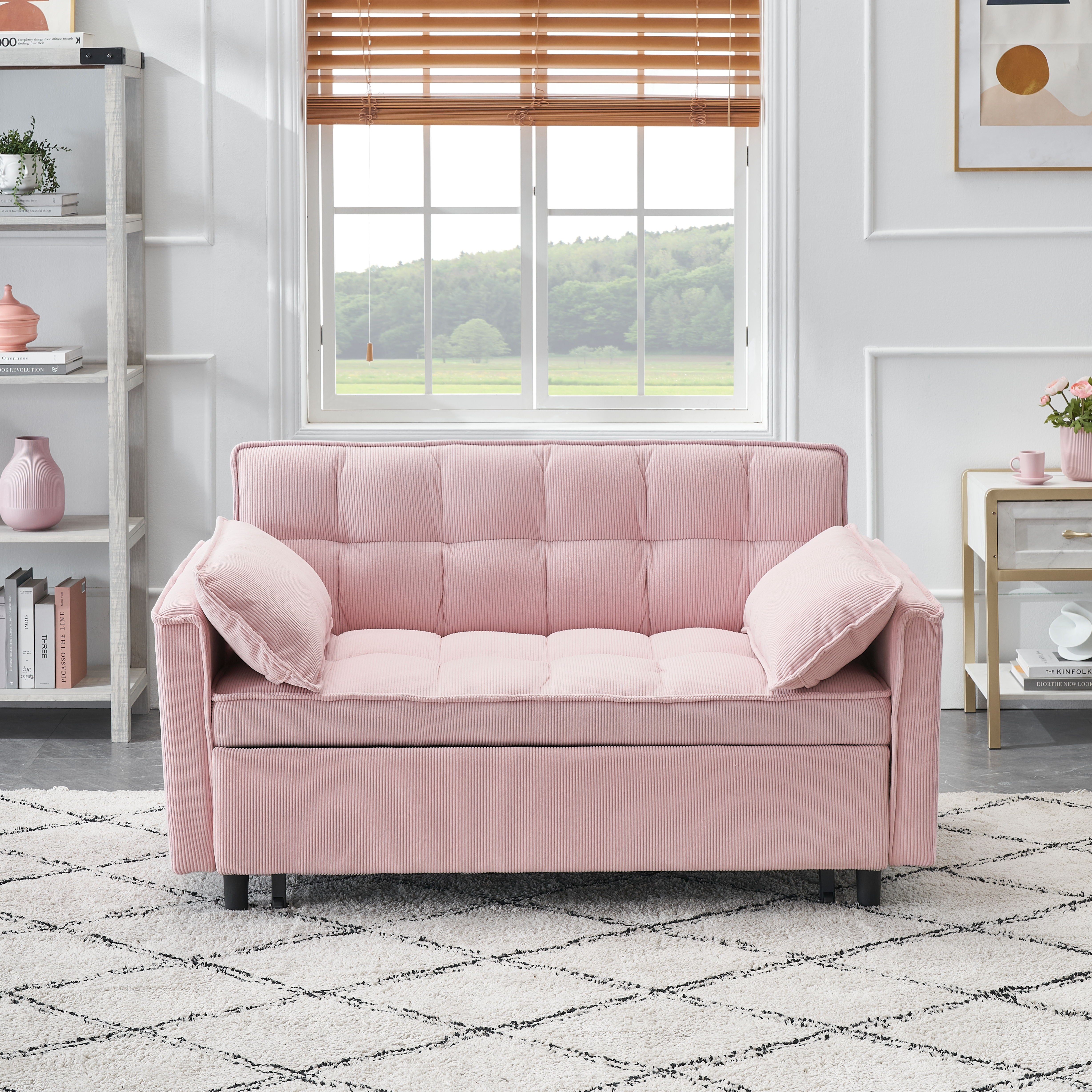 Folding Sofa Bed With Adjustable Back Access To Sofa Recliner Single Bed Adult Modern Chair Bed - Pink