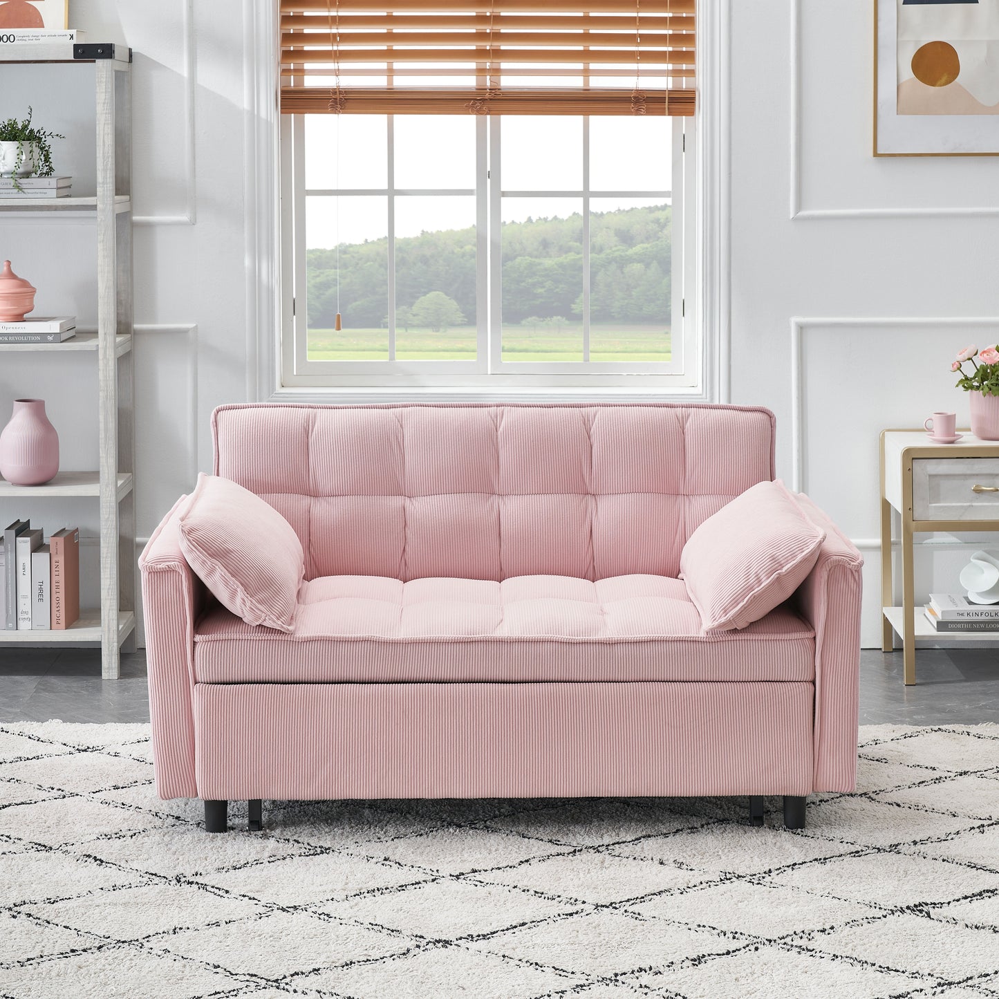 Folding Sofa Bed With Adjustable Back Access To Sofa Recliner Single Bed Adult Modern Chair Bed - Pink