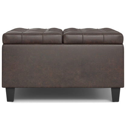 Harrison - Small Square Coffee Table Storage Ottoman - Distressed Brown