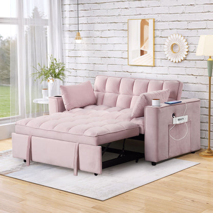 Multi Functional Sofa Bed With Cup Holder And USB Port For Living Room Or Apartments - Pink