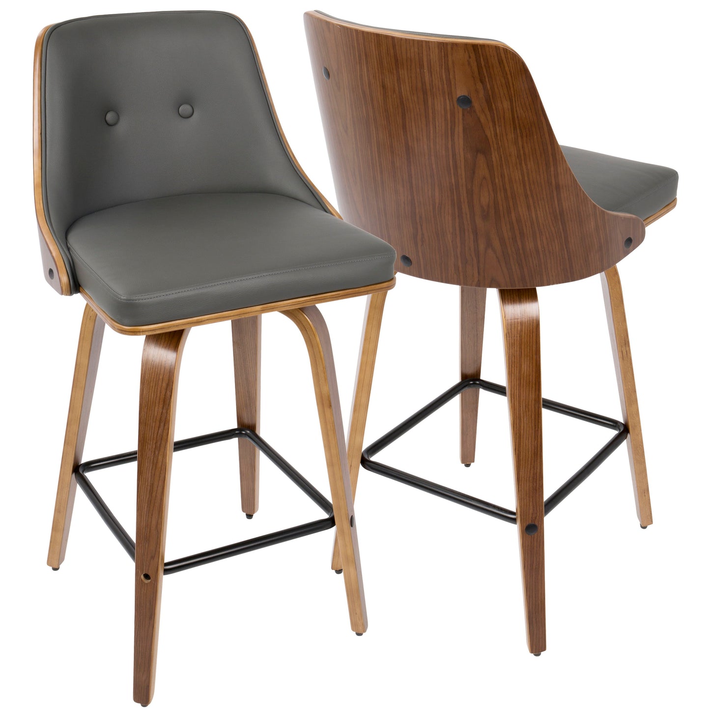 Gianna - Mid-Century Modern Counter Stool (Set of 2) - Walnut / Gray