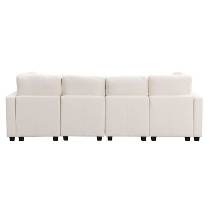 Sectional Sofa Couch Sofa Bed U-Shaped Sofa With Two Movable Ottoman And Three USB Ports For Living Room - Beige